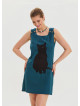 U Neck Cat Figure Button Detailed Petrol Casual Dress 4529